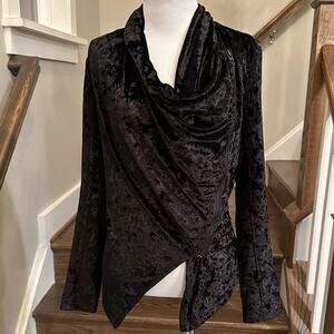 Blank NYC Crushed Black Velvet Asymmetrical Draped Moto Jacket Size XS